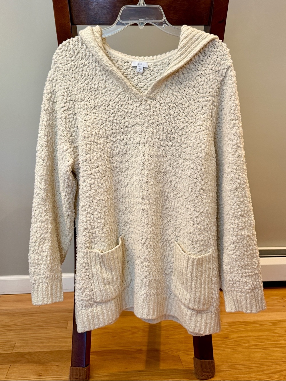 J. Jill Cream Hooded Textured Pullover Sweater